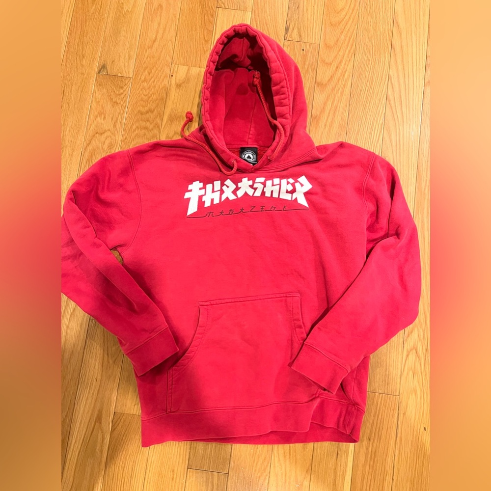 Worn men’s thrasher sweatshirt, red